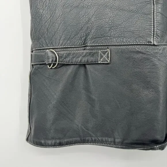 Vintage London Leatherwear NYC Unisex Black Leather Motor Biker Vest Zip-Up Sz S - Picture 12 of 16
